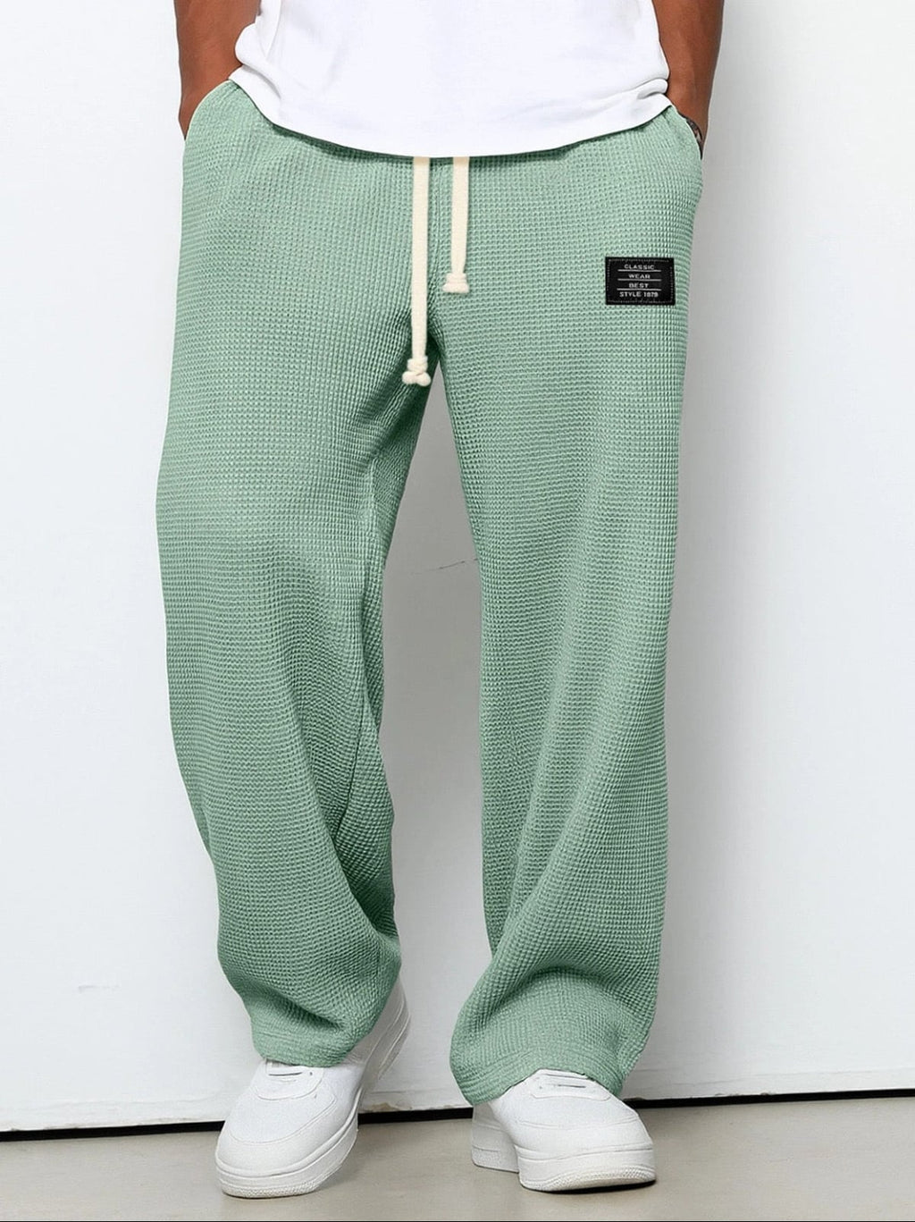 men's relaxed fit wide leg jogger trousers in green
