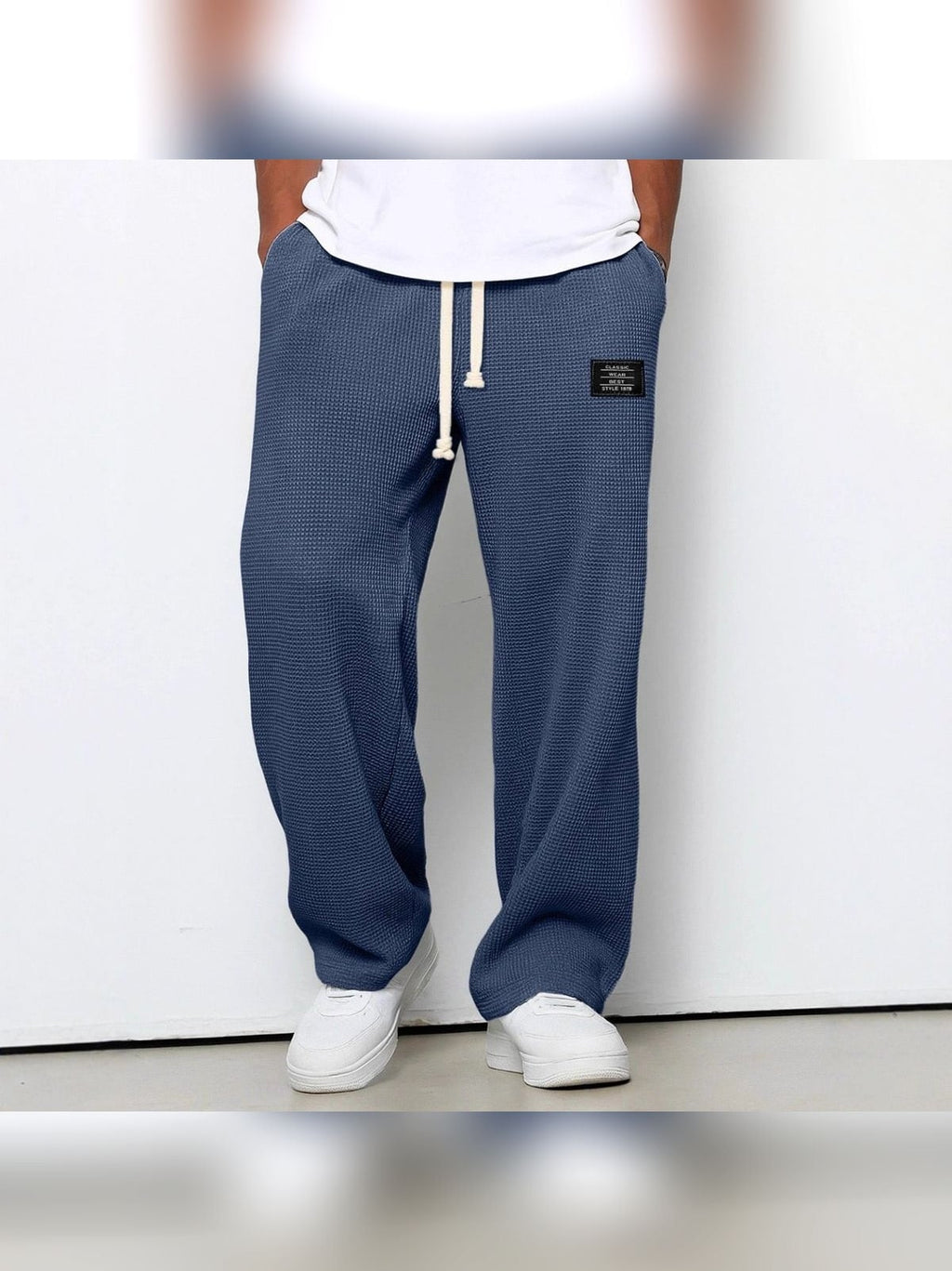 men's relaxed fit wide leg jogger trousers in blue