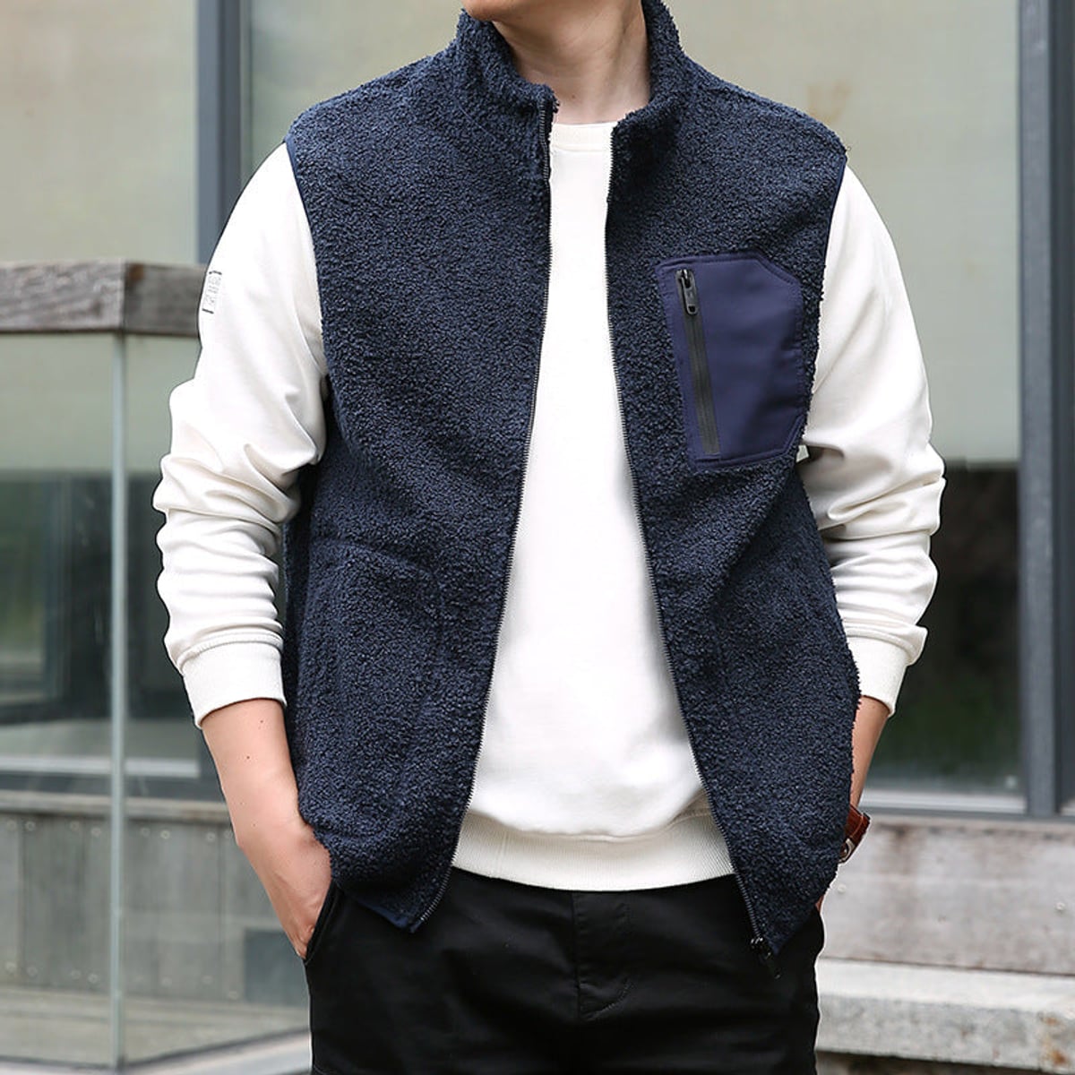 men's relaxed fit zip-up gilet dark navy