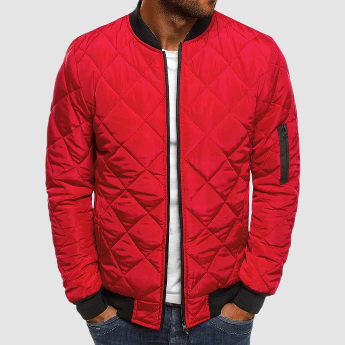 men's relaxed fit zip-up jacket in red