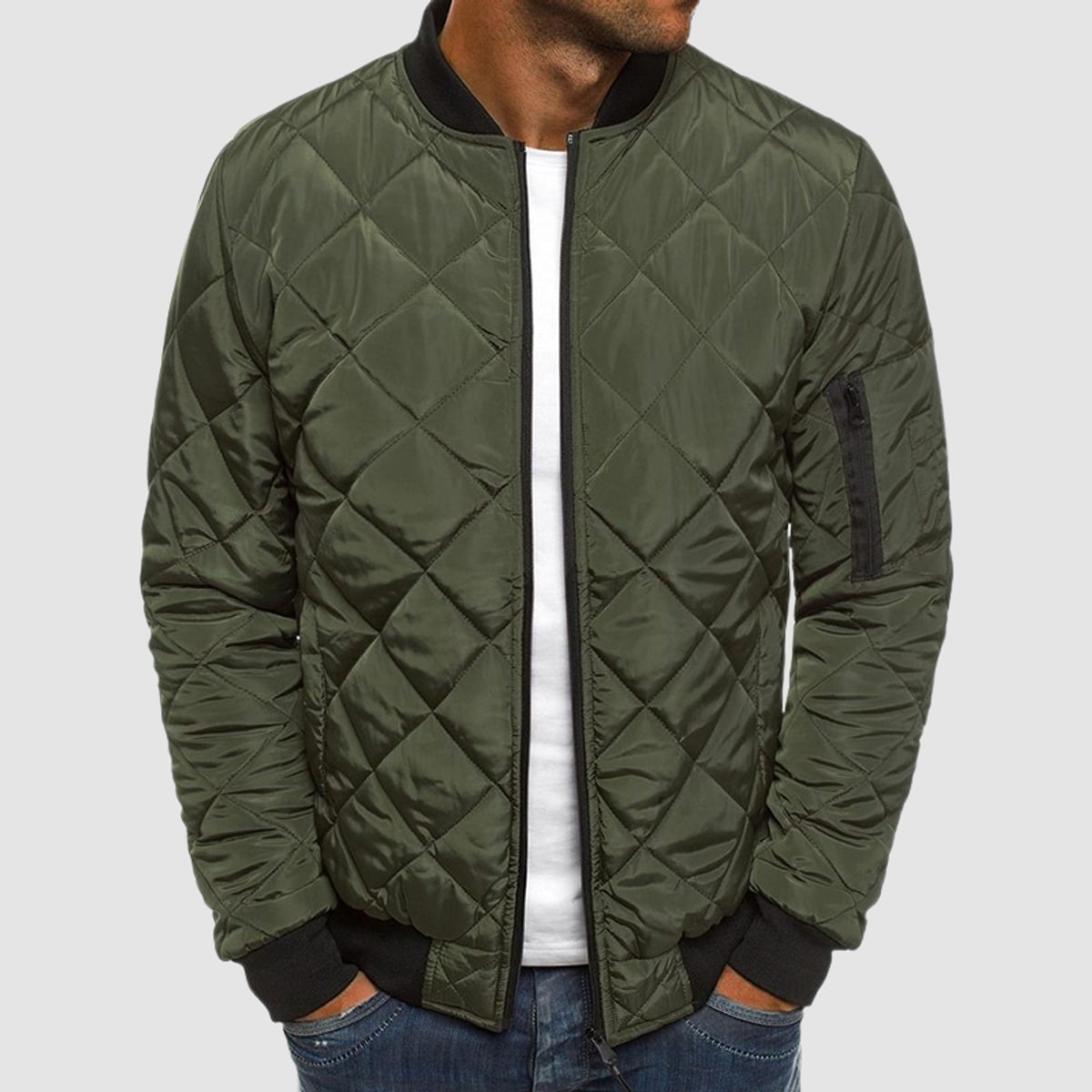 men's relaxed fit zip-up jacket in dark green