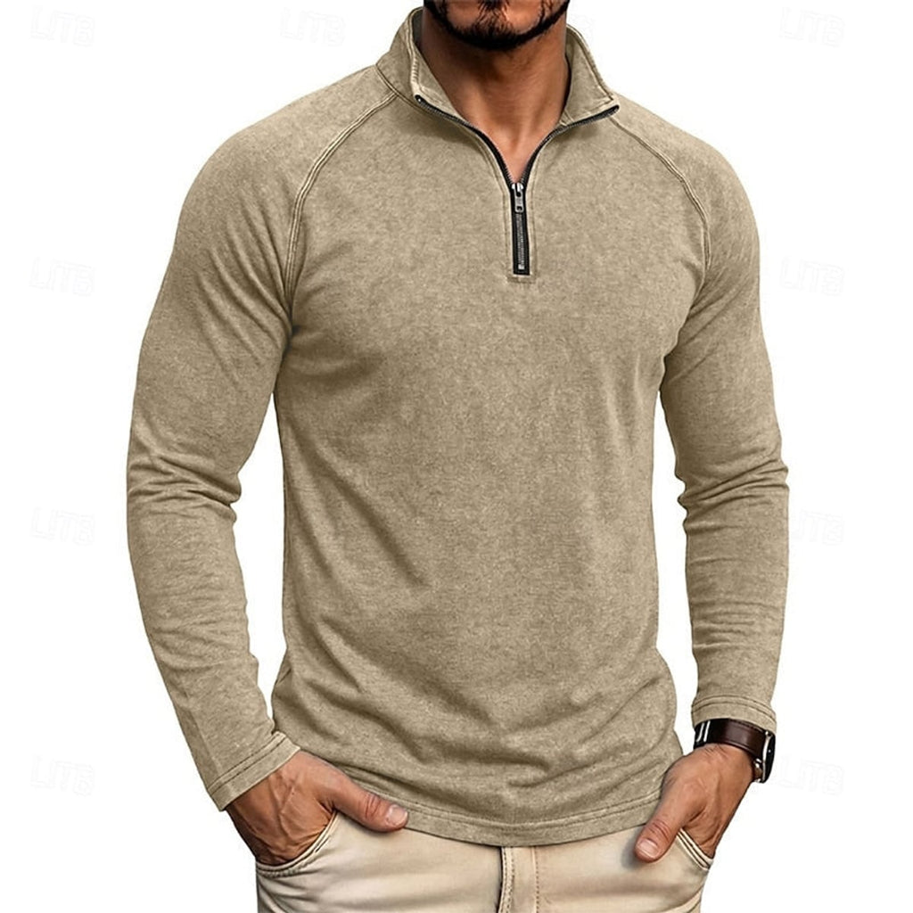 men's relaxed zip-neck top in khaki