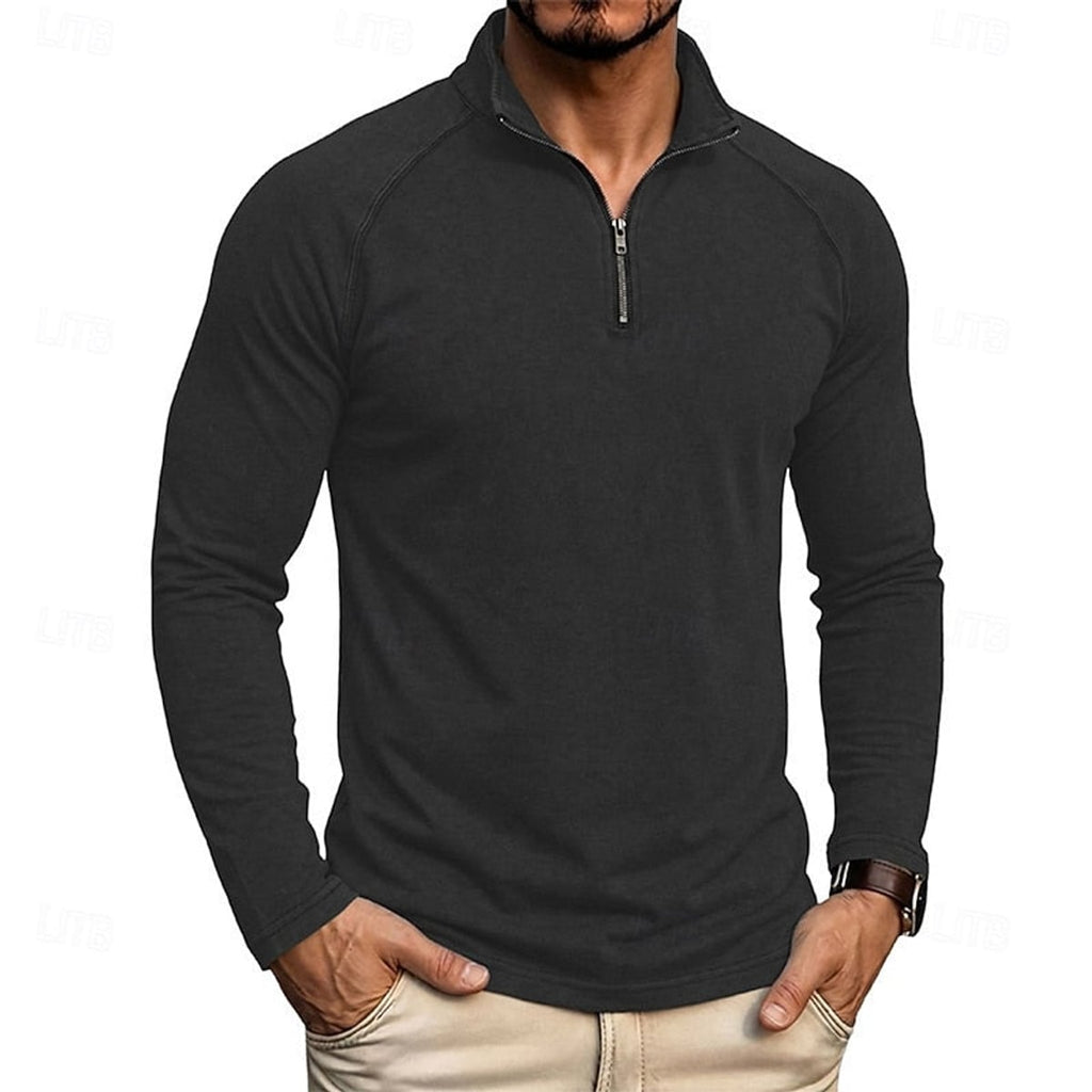 men's relaxed zip-neck top in black