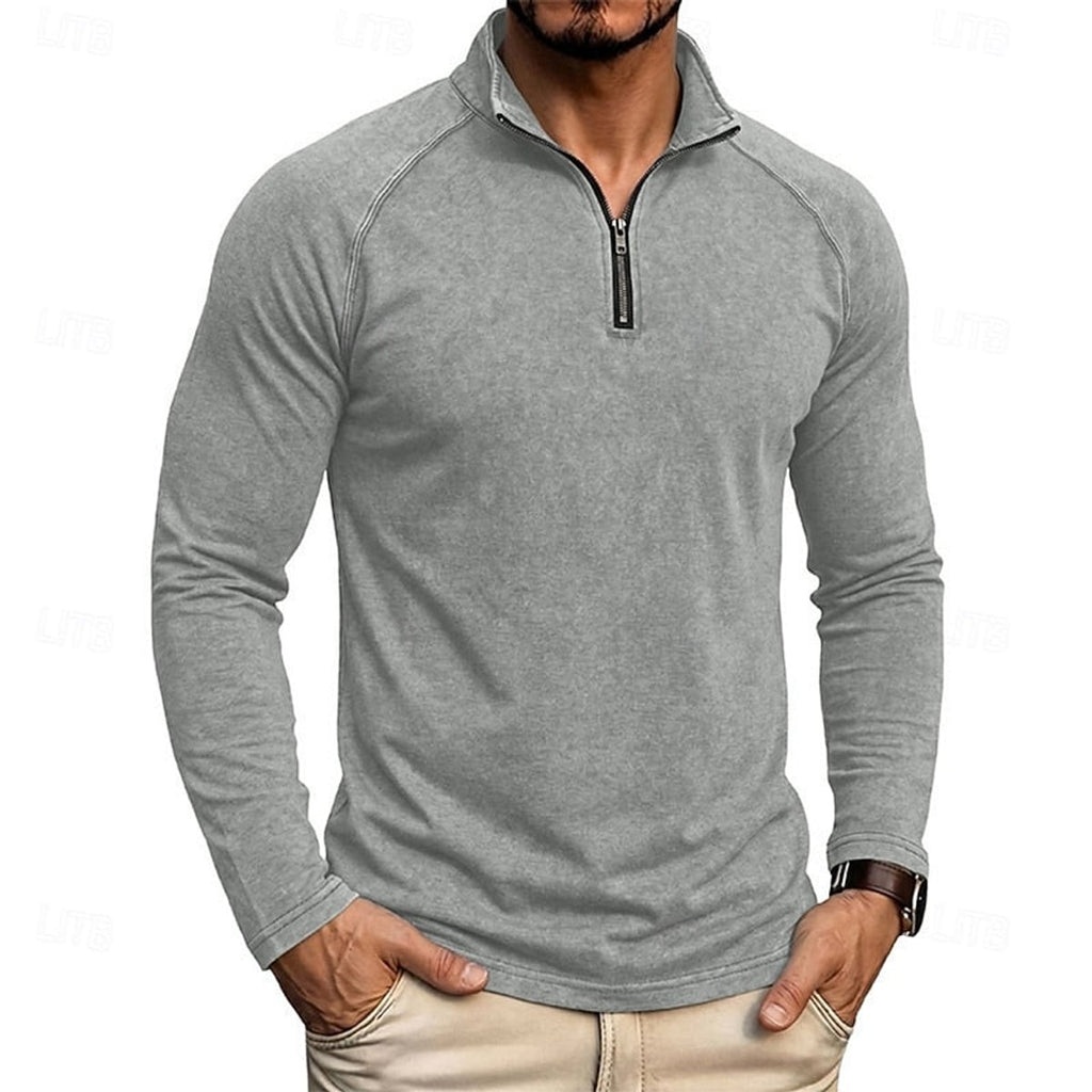 men's relaxed zip-neck top in light gray