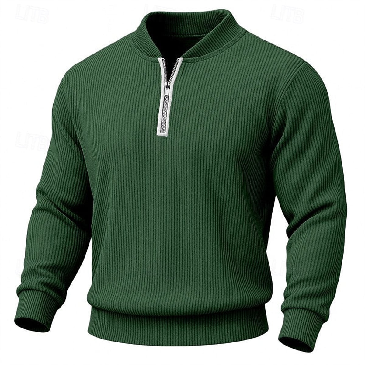men's ribbed quarter-zip pullover in dark green