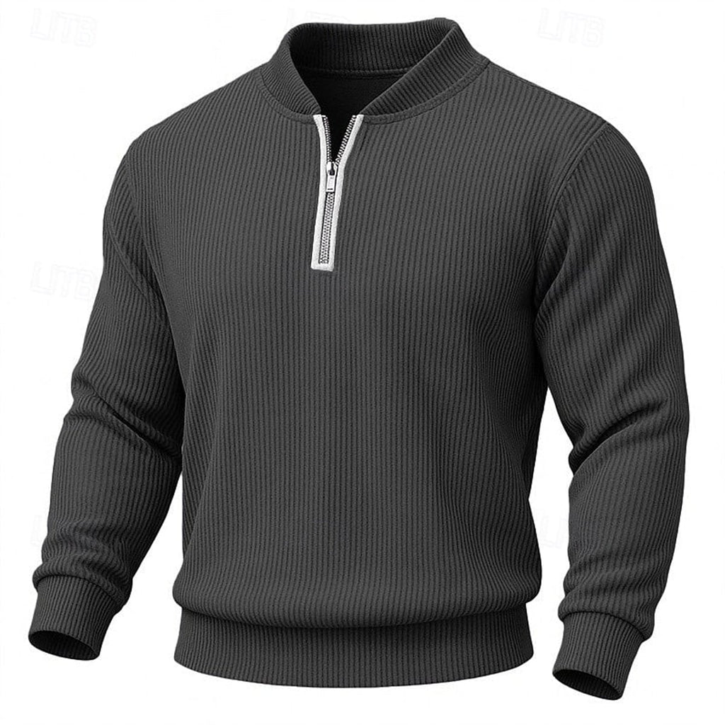 men's ribbed quarter-zip pullover in dark gray