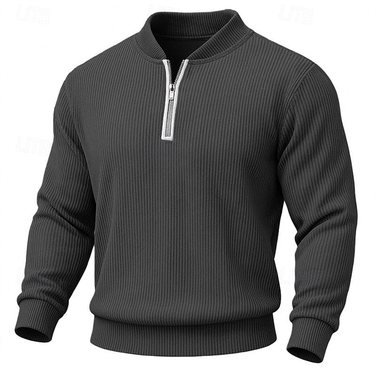 men's ribbed quarter-zip pullover in dark gray