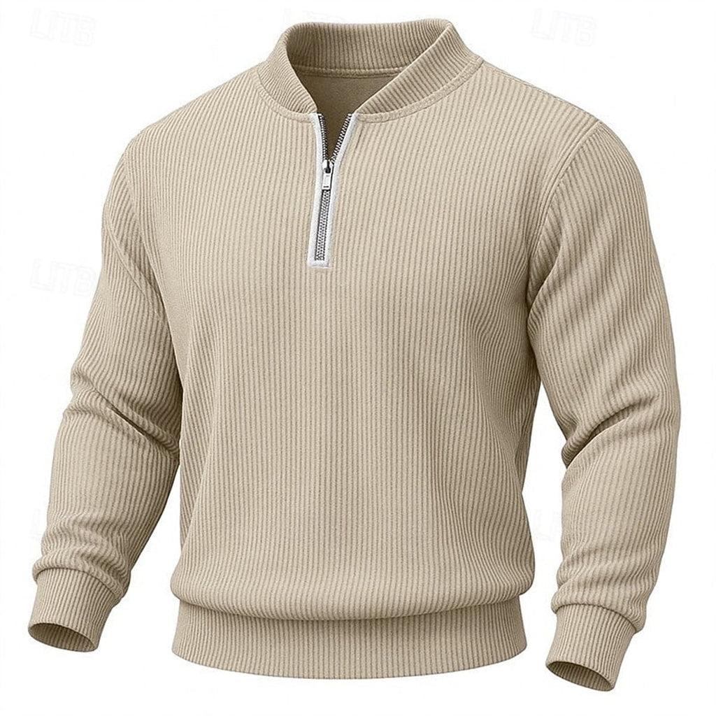 men's ribbed quarter-zip pullover in apricot