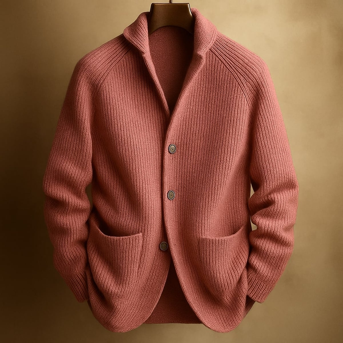 men's ribbed shawl collar cardigan in pink