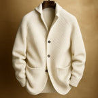 men's ribbed shawl collar cardigan in white