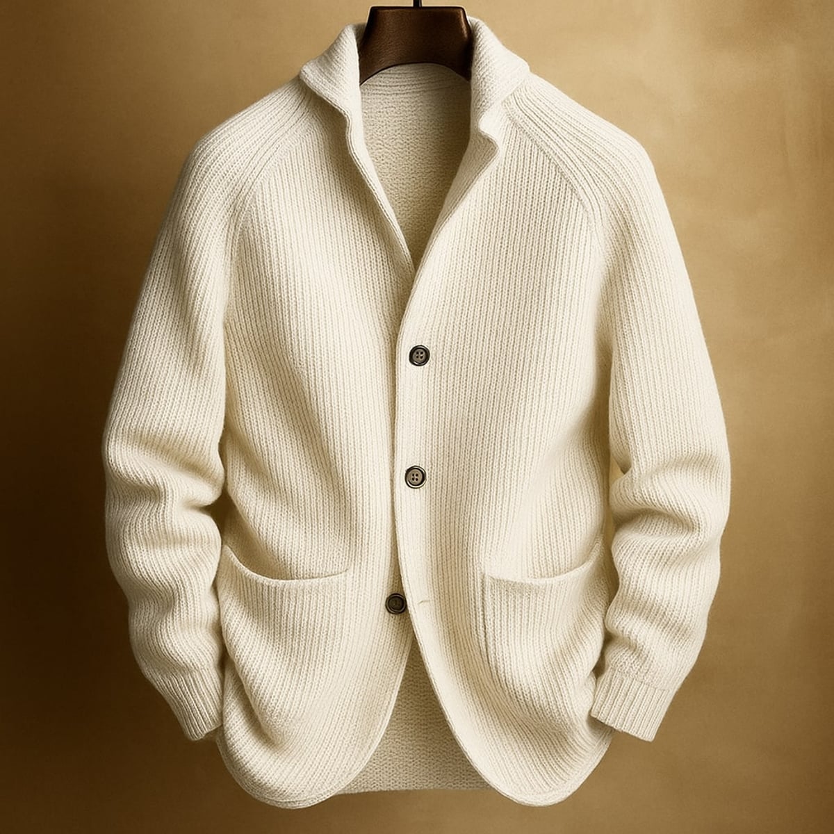 men's ribbed shawl collar cardigan in white