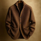 men's ribbed shawl collar cardigan in brown