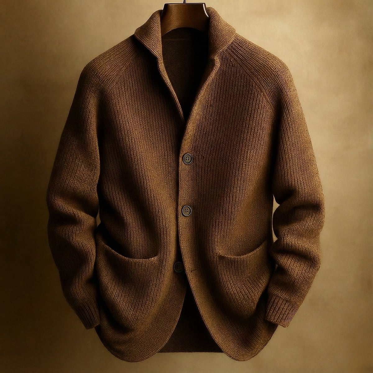 men's ribbed shawl collar cardigan in brown