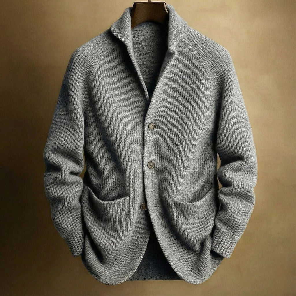 men's ribbed shawl collar cardigan in gray