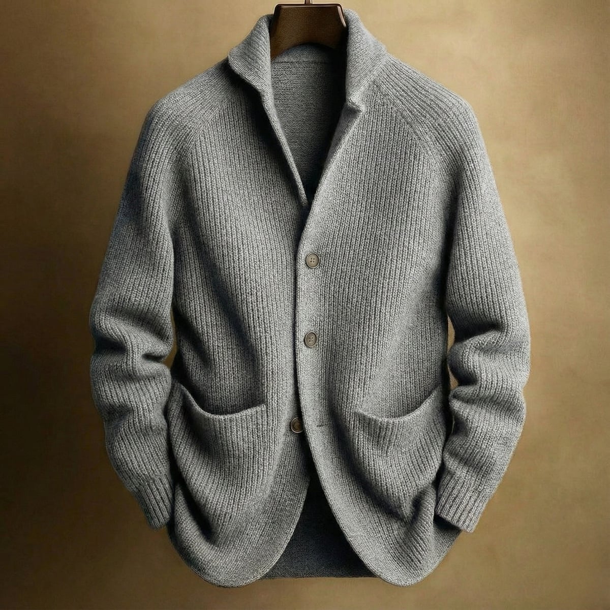 men's ribbed shawl collar cardigan in gray