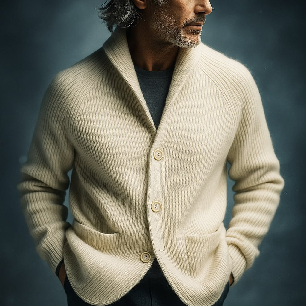 men's ribbed shawl collar cardigan