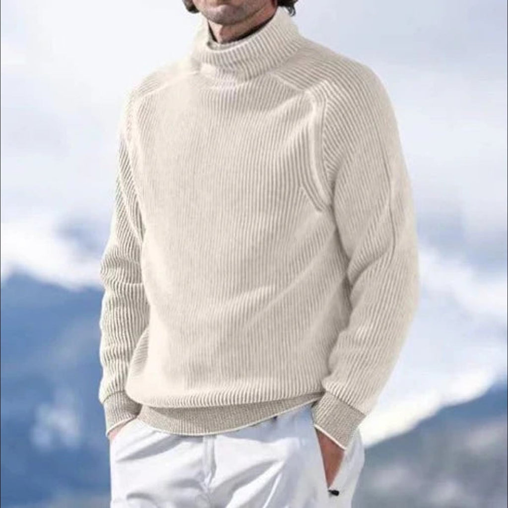 men's roll neck pullover sweater in beige