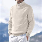 men's roll neck pullover sweater in beige