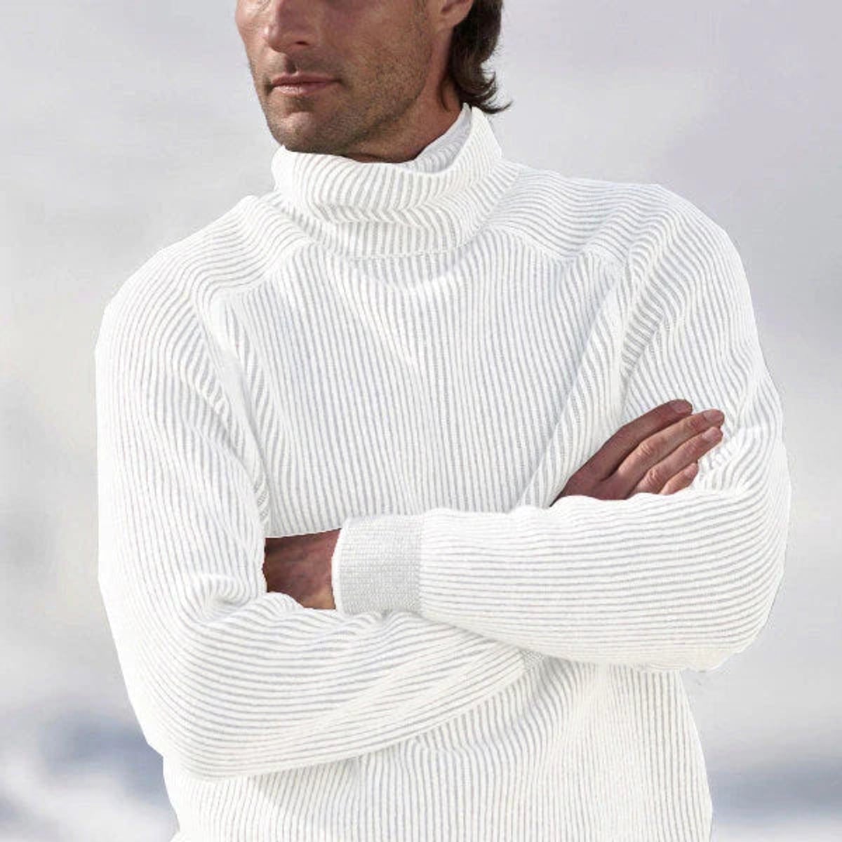 men's roll neck pullover sweater in white