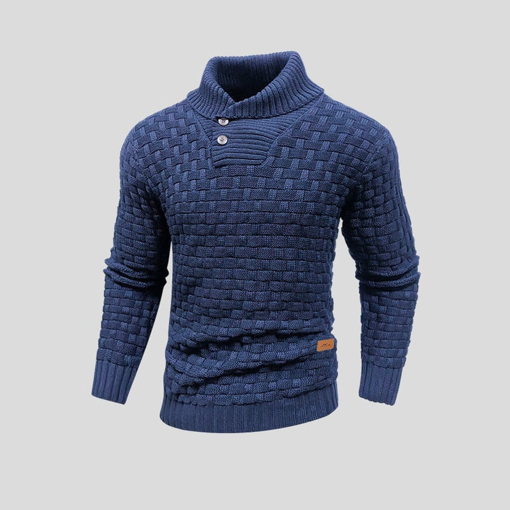 men's shawl collar knit sweater in blue