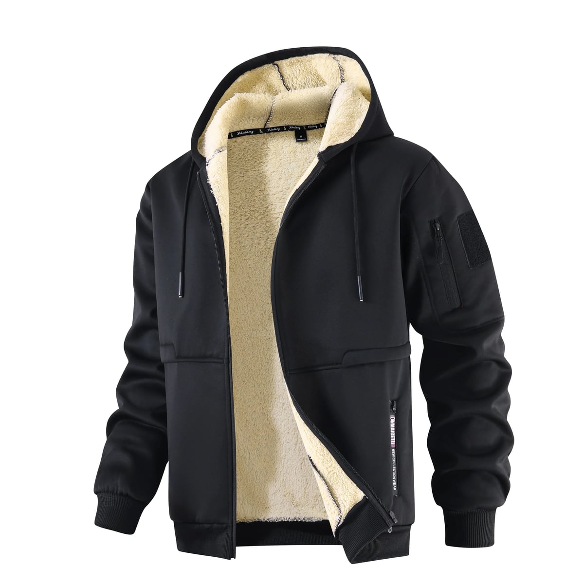 men's sherpa-lined hooded zip-up jacket in black
