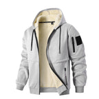 men's sherpa-lined hooded zip-up jacket in light gray