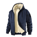 men's sherpa-lined hooded zip-up jacket in navy blue