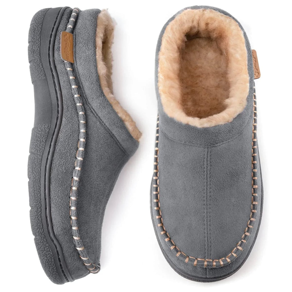 men's sherpa-lined moccasin slippers in gray