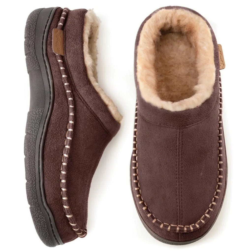 men's sherpa-lined moccasin slippers in brown