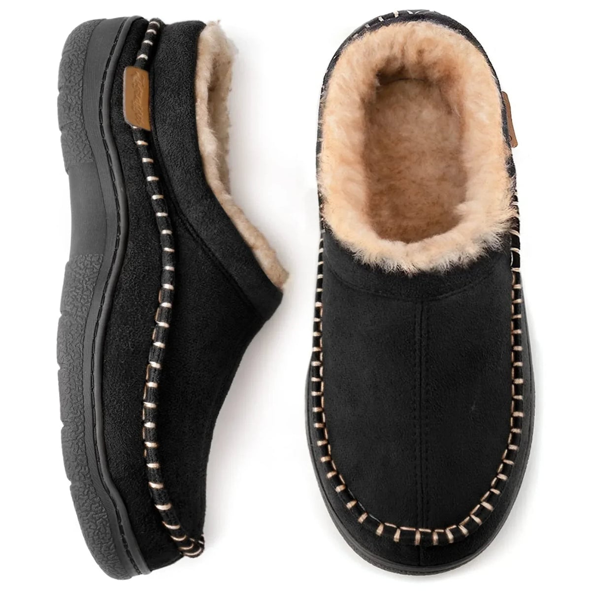men's sherpa-lined moccasin slippers in beige black