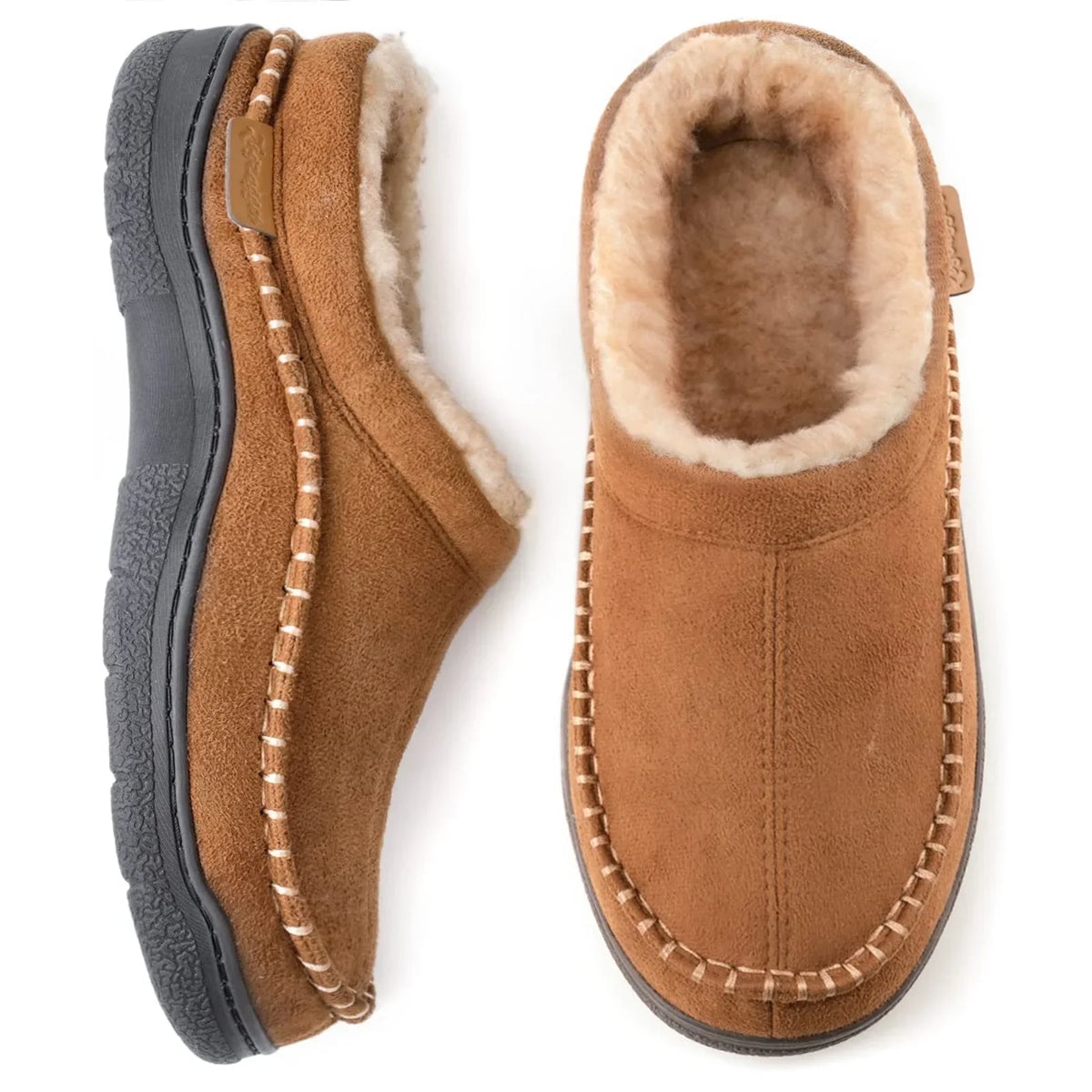 men's sherpa-lined moccasin slippers in khaki