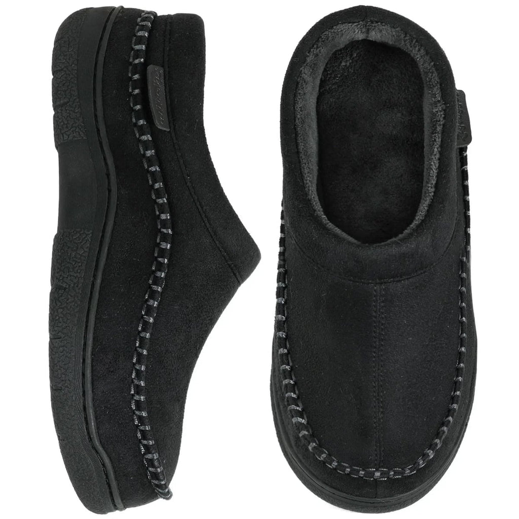men's sherpa-lined moccasin slippers in black