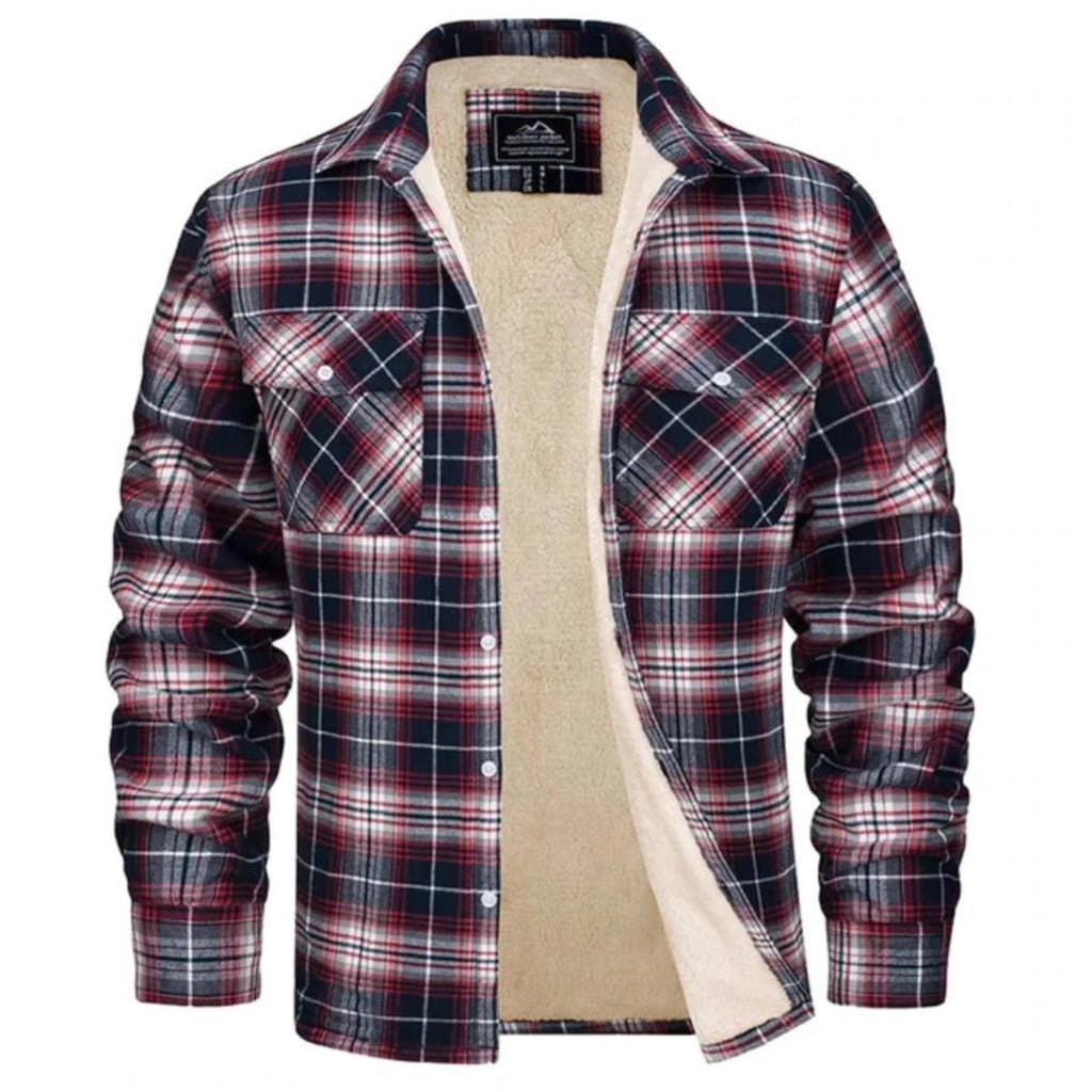 men's sherpa-lined plaid shirt jacket in red