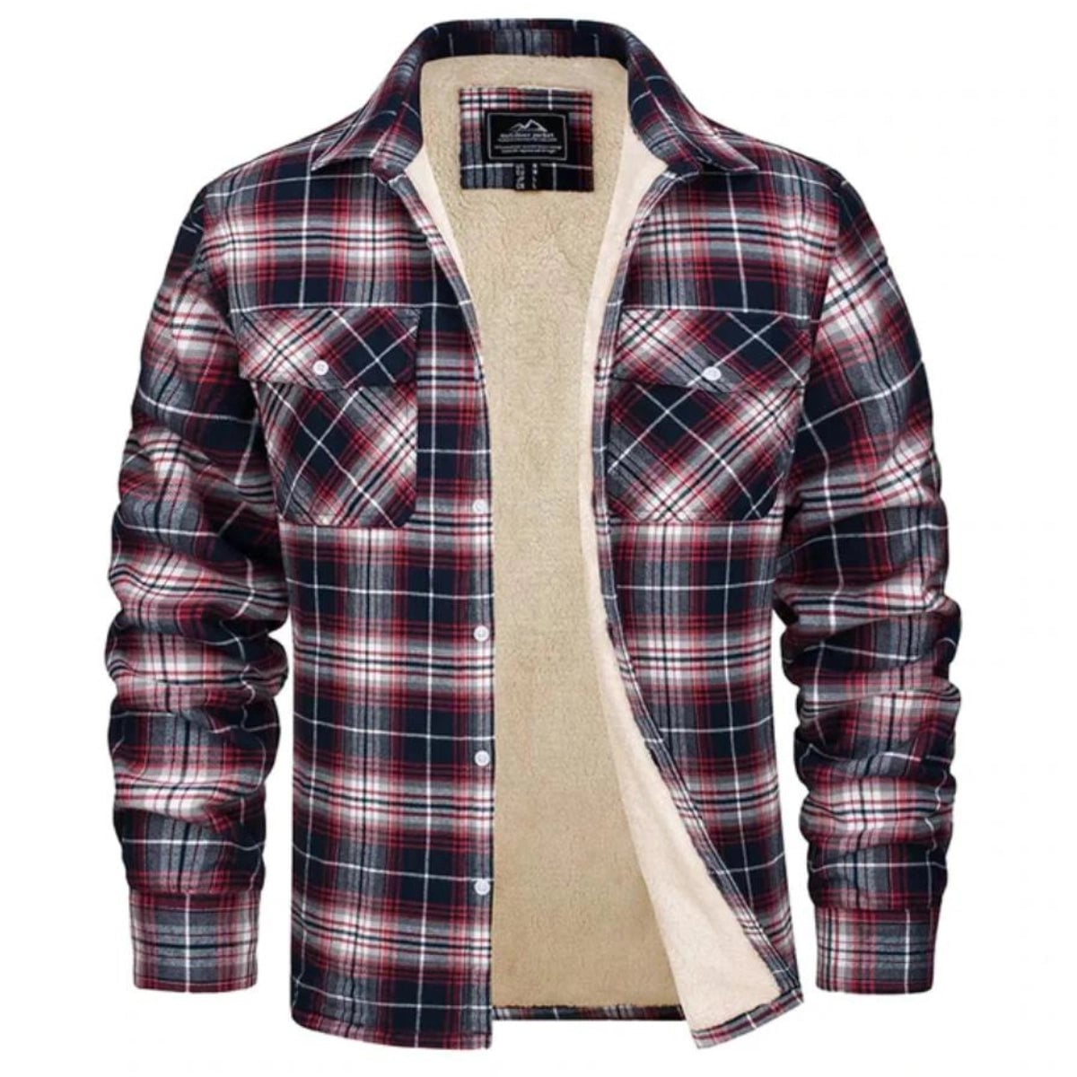 men's sherpa-lined plaid shirt jacket in red