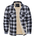 men's sherpa-lined plaid shirt jacket in black
