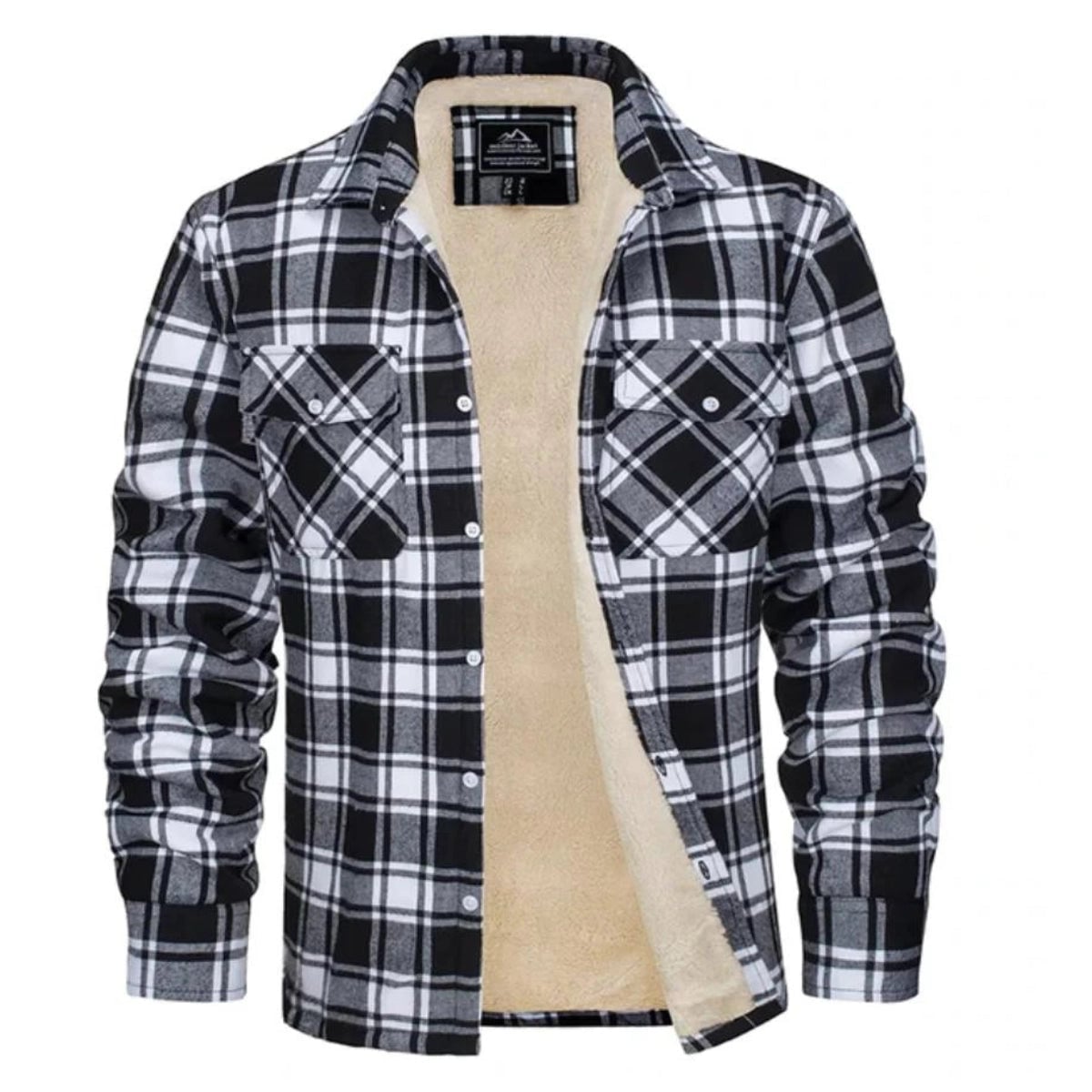 men's sherpa-lined plaid shirt jacket in black