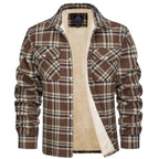 men's sherpa-lined plaid shirt jacket in khaki