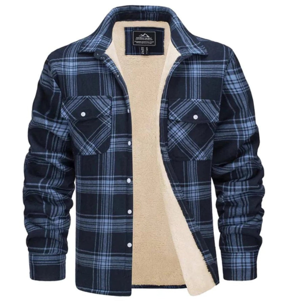 men's sherpa-lined plaid shirt jacket in marine blue