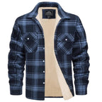 men's sherpa-lined plaid shirt jacket in marine blue