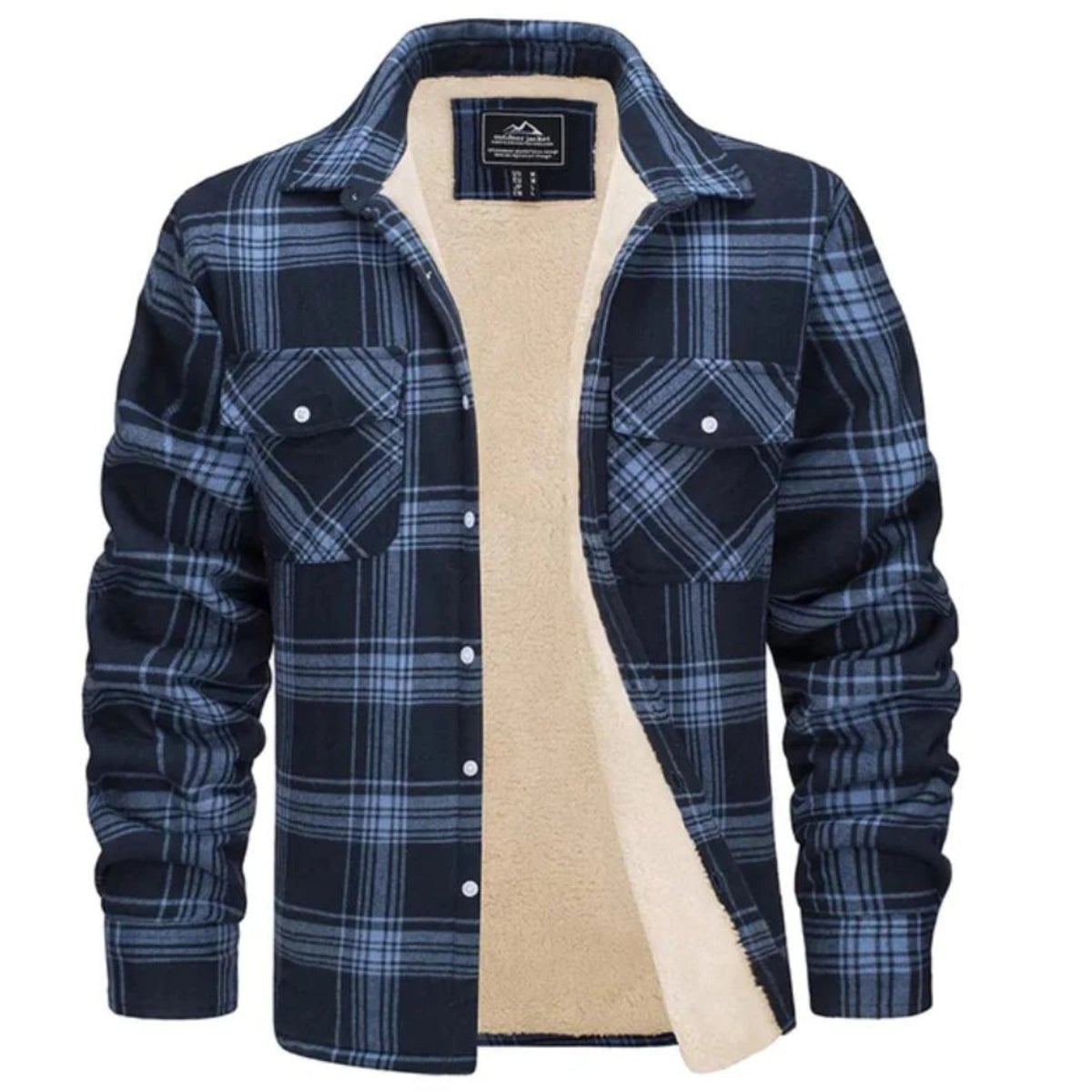 men's sherpa-lined plaid shirt jacket in marine blue