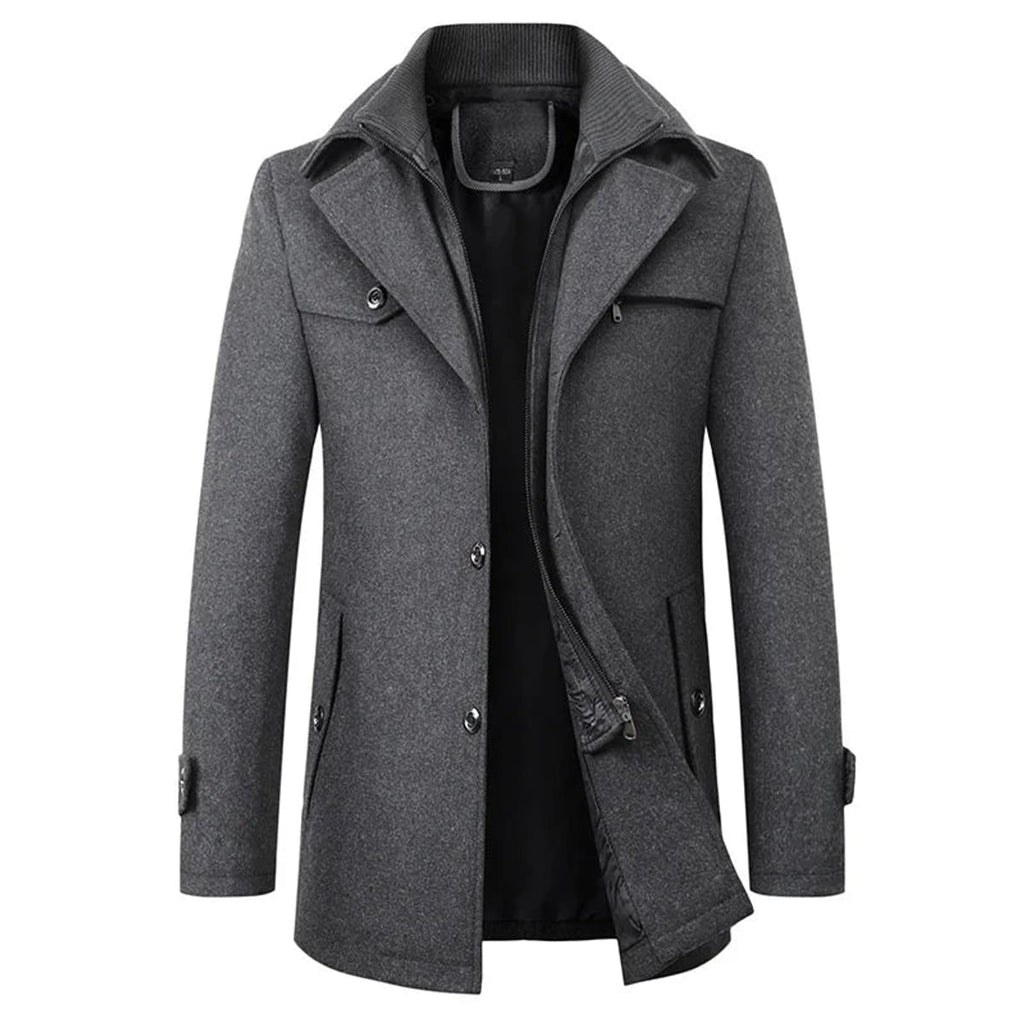 men's short winter coat with layered collar in gray
