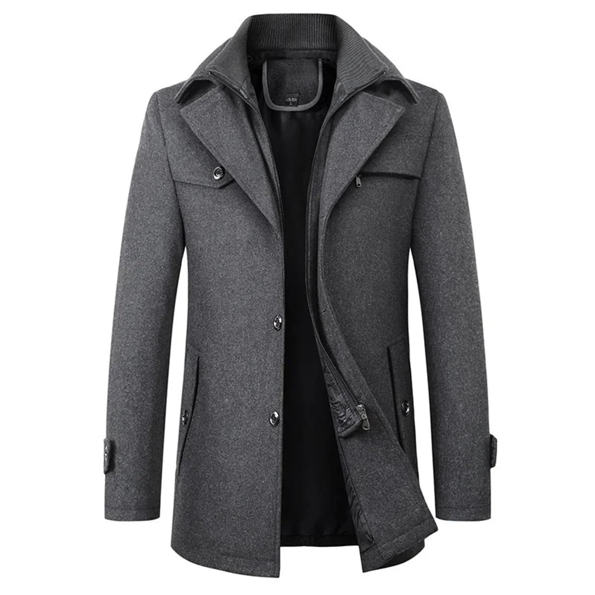 men's short winter coat with layered collar in gray