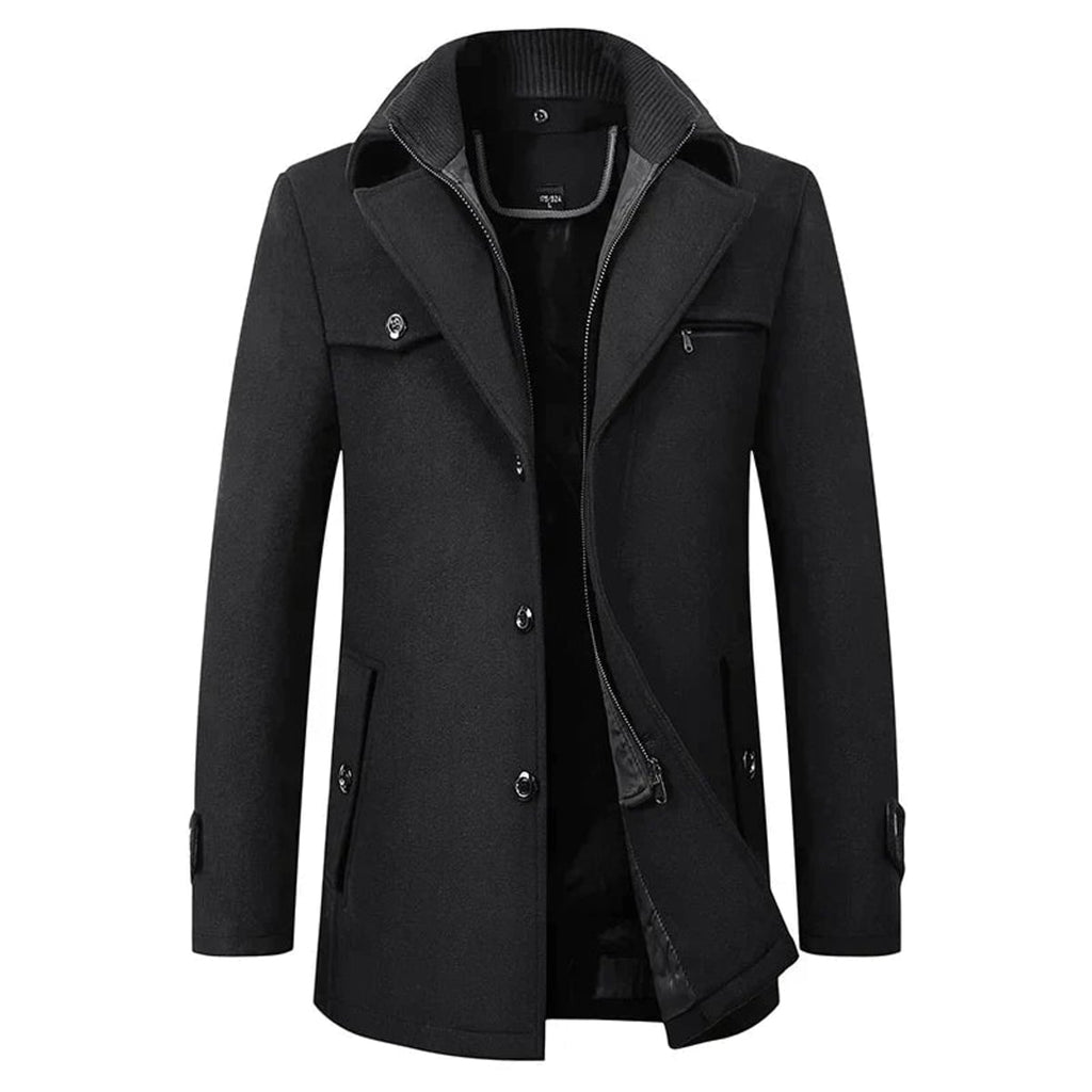 men's short winter coat with layered collar in black