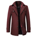 men's short winter coat with layered collar in red