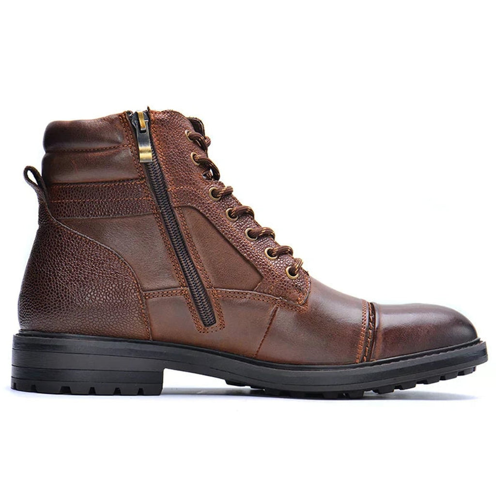 men's side zip lace-up work boots in brown