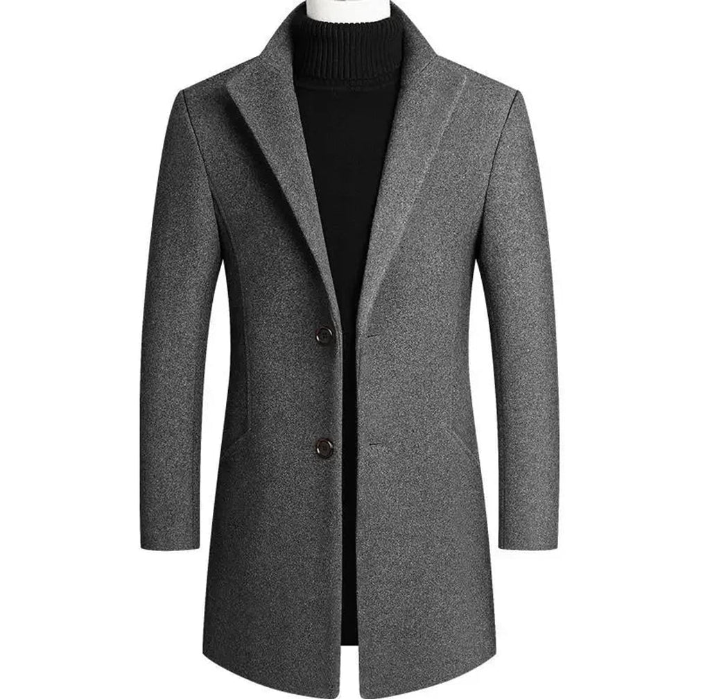men's single breasted formal overcoat in gray