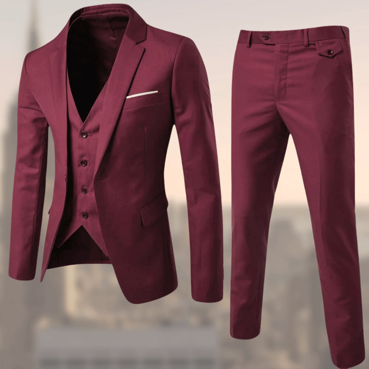 men's slim fit 3 piece suit in red