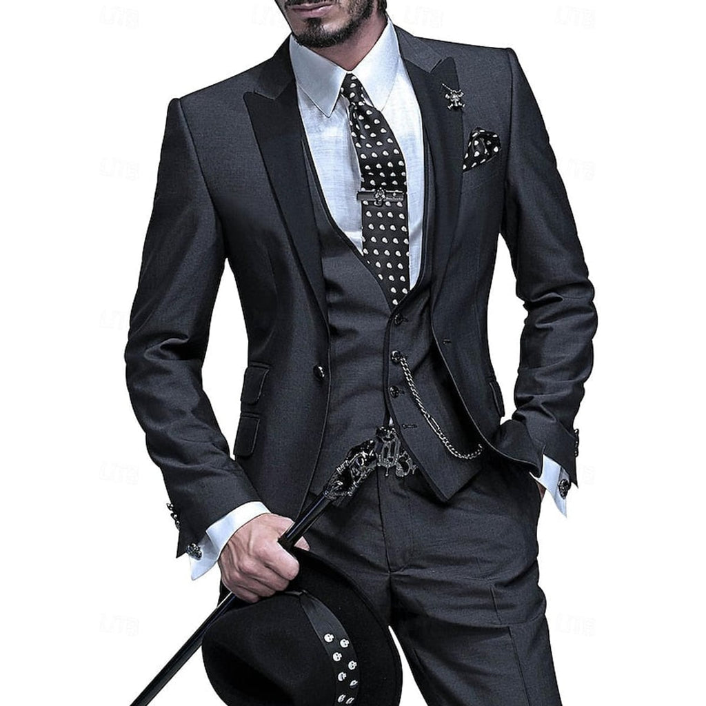 men's slim fit 3 piece wedding suit in black