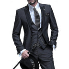 men's slim fit 3 piece wedding suit in black