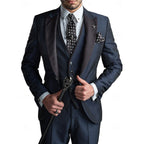 men's slim fit 3 piece wedding suit in navy blue